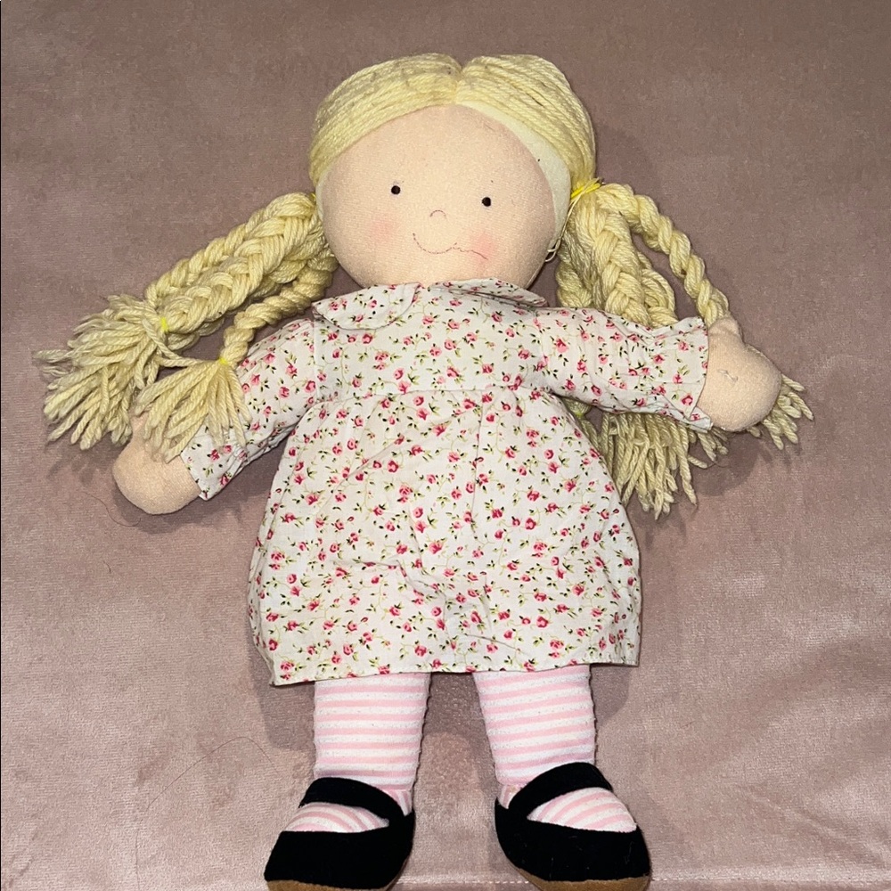 Floral Dress Rag Doll with Blonde Hair
